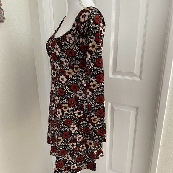 Topshop Sz 4 '70s Floral Long Sleeve A-Line Dress Hippie Boho Flower Child - Picture 5 of 10